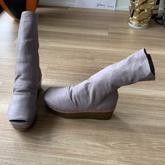 Rick Owens elasticized leather sock open toe platform bootie - Picture 13 of 17